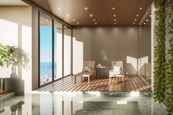 Sector de piscina del spa tiene vistas hacia el golf y el mar Sector de piscina del spa tiene vistas hacia el golf y el mar