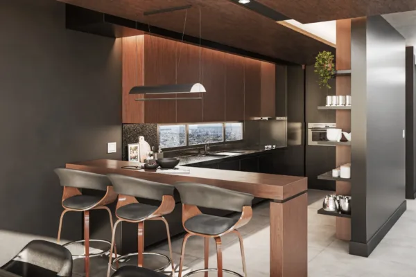 Cocina con Barra y Mueble para vajilla Cocina con Barra y Mueble para vajilla